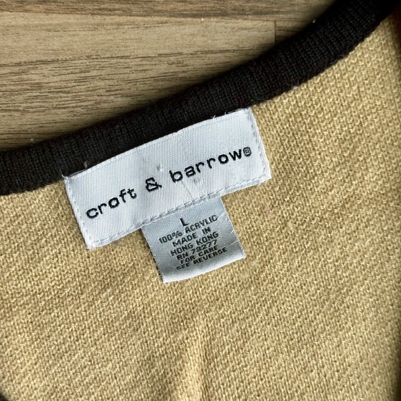 Vintage Croft & Barrow Tan & Black Striped Knit V- Neck Sweater Vest – Size L - Picture 3 of 8